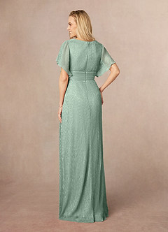 Azazie Kathryn Mother of the Bride Dresses Aquamarine A-Line V-Neck Flutter Sleeve Metallic Mesh Dress image3