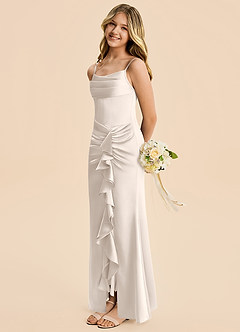 Azazie Rosalia Junior White Alabaster Sheath Pleated Stretch Satin Dress image4