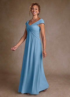 Azazie Myrtle Mother of the Bride Dresses Steel Blue A-Line Pleated Chiffon Dress image4