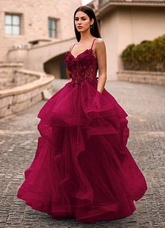 Dreama Burgundy Lace Corset Ruffle Prom Dress image8