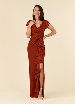 Azazie Carmen Mother of the Bride Dresses Rust Sheath Lace Dress image1