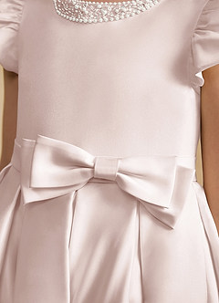 Azazie Pearl Flower Girl Dresses Rose Petal Ball-Gown Pleated Matte Satin Dress image7