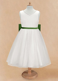 Azazie Seline Flower Girl Dresses Ivory Basil A-Line Bow Tulle Dress image6