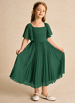 Azazie Gisele Flower Girl Dresses Dark Green A-Line Pleated Chiffon Dress image5