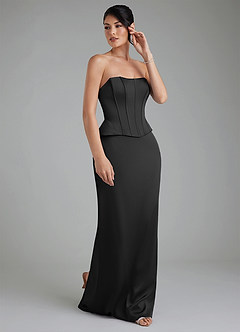 Azazie River Bridesmaid Dresses Black Sheath Corset Stretch Satin Convertible Dress image5