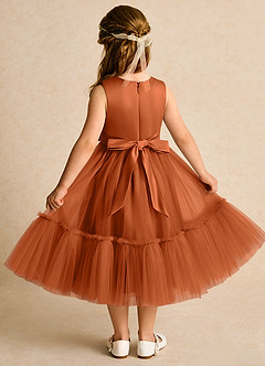Azazie Miracle vestidos de niña de las flores Vestido de Naranja Quemada de Satin Mate de Corte En A con Lazo image2