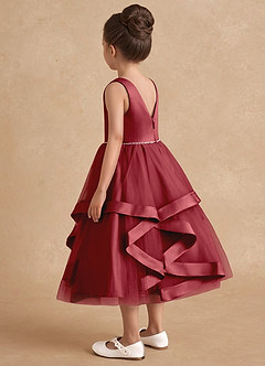 Azazie Posy Blumenmädchenkleider A-Linie Mit Perlen Tüll Kleid Granatapfelrot image2