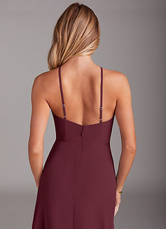 Azazie Bailey Bridesmaid Dresses Cabernet A-Line Halter Side Slit Chiffon Dress image8
