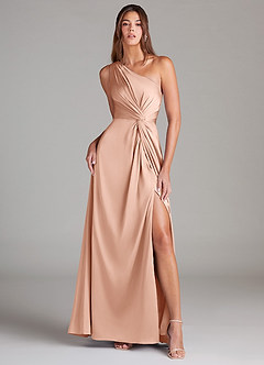 Azazie Brooke Brautjungfernkleider A-Linie One-Shoulder Stretch-Satin Kleid Roségold image1
