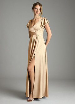 Azazie Omari Vestidos de damas de honor Vestido de Champán de Satén Elástico de Corte en A image4