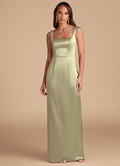 Azazie Flori Bridesmaid Dresses Moss Green Sheath Side Slit Metallic Satin Dress image2