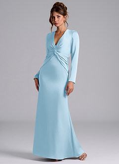 Azazie Tria Robes de demoiselle d'honneur Robe Sirène en Satin extensible Manche longue Bleu Ciel image3