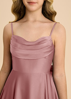 Azazie Bear Junior Vestido de Rosa Polvorienta de Satén Elástico de Corte en A con Escote de Corazón image8