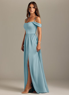 Azazie Calianna Bridesmaid Dresses Moody Blue A-Line Off the Shoulder Stretch Satin Convertible Dress image6