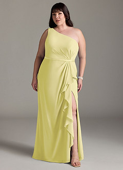 Azazie Liza Jurken voor bruidsmeisjes Jurk van Chiffon met Zeemeermin One-Shoulder Citroensorbet image6