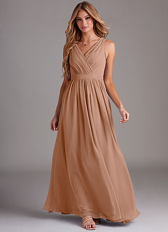 Azazie Kingsley Bridesmaid Dresses Champagne Rose A-Line Lace Chiffon Dress image3