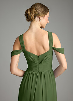 Azazie Lianne Vestidos de damas de honor Vestido de Oliva de Gasa de Corte en A con Vestidos sin tirantes image6