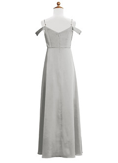 Azazie Ocean Junior Silver A-Line Off the Shoulder Stretch Satin Dress image9