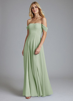 Azazie Seriana Bridesmaid Dresses Dusty Sage A-Line Off the Shoulder Chiffon Dress image1