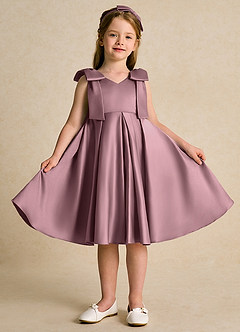 Azazie Guppie Flower Girl Dresses Vintage Mauve Ball-Gown Pleated Matte Satin Dress image1