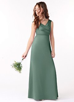 Azazie Sadia Junior Eucalyptus A-Line Pleated Stretch Satin Dress image1