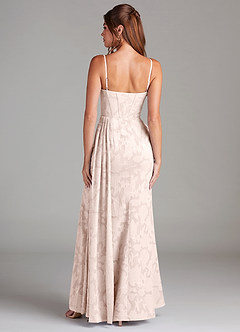 Azazie Denisa Bridesmaid Dresses Blushing Pink Sheath Pleated Floral Burnout Dress image2