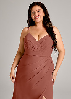 Azazie Maci Bridesmaid Dresses Auburn Sheath Pleated Chiffon Dress image12