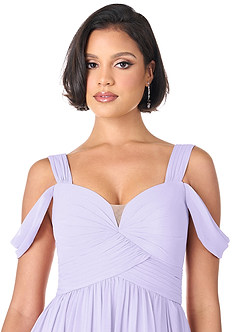 Azazie Lianne Bridesmaid Dresses Lilac A-Line Off the Shoulder Chiffon Dress image5