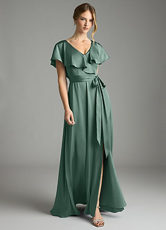 Azazie Lainey Vestidos de damas de honor Vestido de Eucalipto de Satén Elástico de Corte en A con Con bolsillos image1