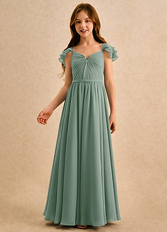Azazie Meimei Girls Formal Final Sale Silver Sage A-Line Pleated Chiffon Dress image3