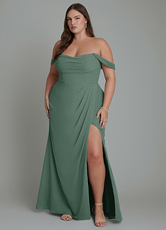 Azazie Johana Bridesmaid Dresses Sea Moss Mermaid Off the Shoulder Chiffon Convertible Dress image8