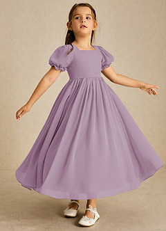 Azazie Joss Blumenmädchenkleider A-Linie mit ärmel Chiffon Kleid Blauregen image3