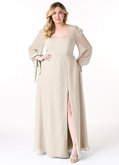 Azazie Leonia Brautjungfernkleider A-Linie Langarm Chiffon Kleid Alabaster Weiß image4