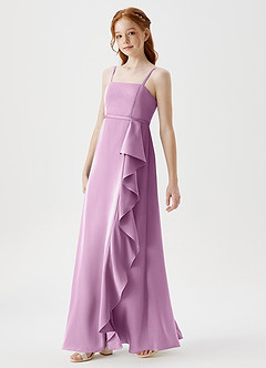 Azazie Kaylee Junior Robe Trapèze en Satin extensible avec ceinture Glycine image4