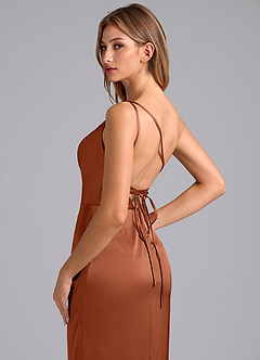 Azazie Naria Bridesmaid Dresses Cedar Rose Sheath One Shoulder Stretch Satin Dress image2