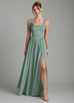 Azazie Novi Bridesmaid Dresses Silver Sage A-Line Pleated Chiffon Dress image1