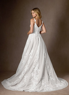 Azazie Delaina Wedding Dresses Diamond White A-Line V-Neck Sequins Tulle Dress image3