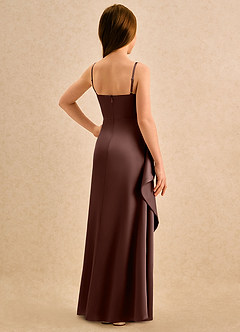 Azazie Cannoli Girls Formal Robe Demoiselle D'honneur Fillette Robe Trapèze en Satin extensible Plissée Expresso image2