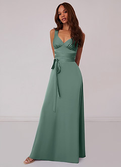 Barbie ♥ Azazie Final Sale Barbie Pink A-Line Bow Stretch Satin Dress image1