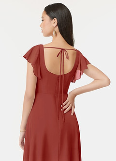 Azazie Bondi Abiti da Damigella Abito A-Line in Chiffon con Volant Terracotta image3
