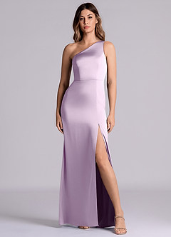 Azazie Philana Bridesmaid Dresses Frosted Lilac A-Line One Shoulder Stretch Satin Dress image4