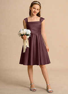 Azazie Budle Girls Formal Flower Girl Dresses Sangria A-Line Pleated Matte Satin Dress image1
