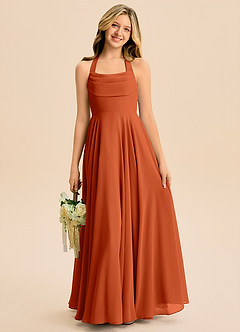 Azazie Kady Junior Burnt Orange A-Line Sweetheart Neckline Chiffon Dress image4