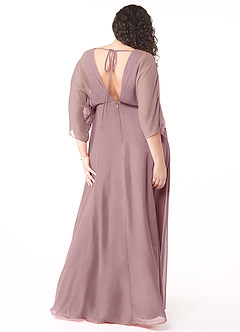 Azazie Rebecca Bridesmaid Dresses A-Line V-Neck Long Sleeve Chiffon Floor-Length Dress image11