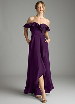 Azazie Lyra Bridesmaid Dresses Grape A-Line Off the Shoulder Stretch Satin Convertible Dress image6