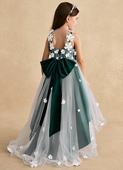 Azazie Celia Flower Girl Dresses Pine A-Line Lace Tulle Dress image2
