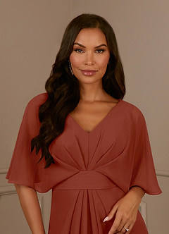 Azazie Oksana Mother of the Bride Dresses Auburn A-Line V-Neck Pleated Chiffon Dress image4