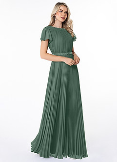 Azazie Kara Bescheiden Bruidsmeisjekleding A-Lijn Geplooid Chiffon Vloerlengte Jurk image3