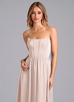 Azazie Leilana Bridesmaid Dresses Blushing Pink A-Line Corset Stretch Satin Dress image6