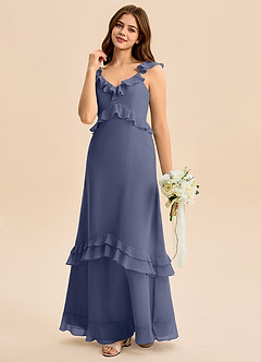 Azazie Tavie Junior Vestido de Tormenta de Gasa de Corte en A con Volante image5